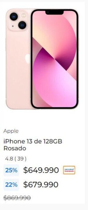 Paris Apple iPhone 13 de 128GB Rosado oferta