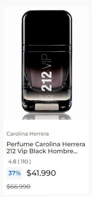 Paris Perfume Carolina Herrera 212 Vip Black Hombre oferta
