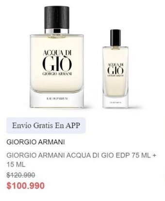 Ripley GIORGIO ARMANI ACQUA DI GIO EDP 75 ML + 15 ML oferta