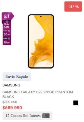 Ripley SAMSUNG GALAXY S22 256GB PHANTOM BLACK oferta