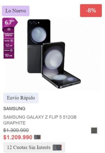 Ripley SAMSUNG GALAXY Z FLIP 5 512GB GRAPHITE oferta