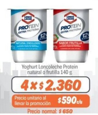 Mayorista 10 Yoghurt Loncoleche Protein natural o frutilla 140 g. x 4 oferta