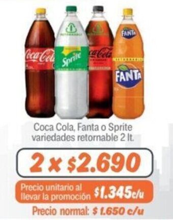 Mayorista 10 Coca Cola, Fanta o Sprite variedades retornable 2 It. x 2 oferta