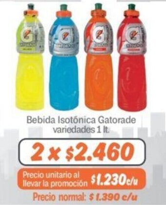 Mayorista 10 Bebida Isotónica Gatorade variedades 1 lt. x 2 oferta