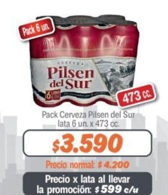 Mayorista 10 Pack Cerveza Pilsen del Sur lata 6 un. x 473 cc. oferta