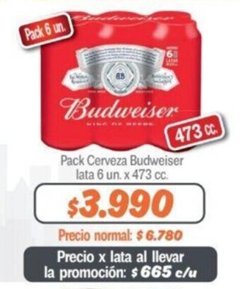 Mayorista 10 Pack Cerveza Budweiser lata 6 un. x 473 cc. oferta