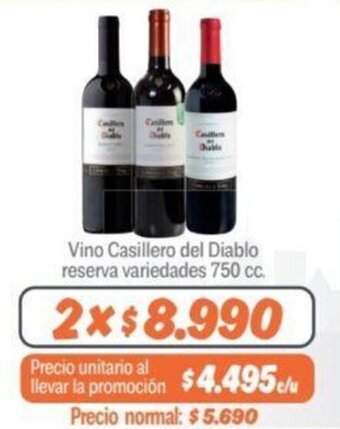 Mayorista 10 Vino Casillero del Diablo reserva variedades 750 cc. x 2 oferta