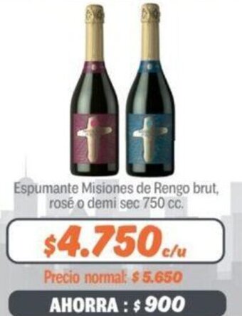 Mayorista 10 Espumante Misiones de Rengo brut, rosé o demi sec 750 cc. oferta