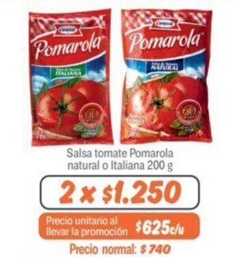 Mayorista 10 Salsa tomate Pomarola natural o Italiana 200 g x 2 oferta