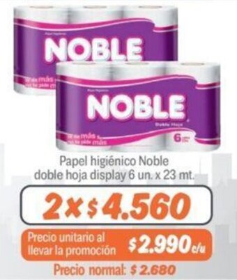 Mayorista 10 Papel higiénico Noble doble hoja display 6 un. x 23 mt. x 2 oferta