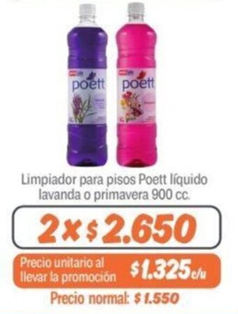 Mayorista 10 Limpiador para pisos Poett líquido lavanda o primavera 900 cc. x 2 oferta