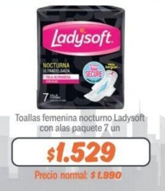 Mayorista 10 Toallas femenina nocturno Ladysoft con alas paquete 7 un oferta