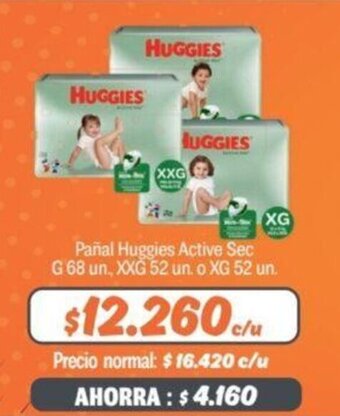 Mayorista 10 Pañal Huggies Active Sec G 68 un., XXG 52 un. o XG 52 un. oferta