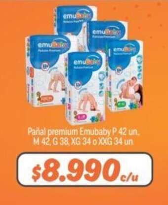 Mayorista 10 Pañal premium Emubaby P 42 un. M 42, G 38, XG 34 o XXG 34 un oferta