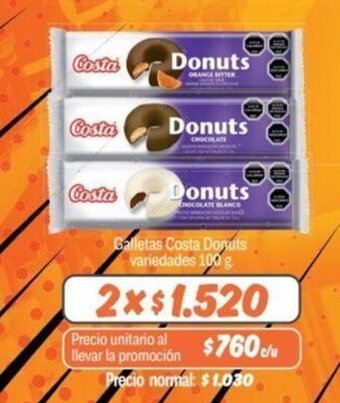 Mayorista 10 Galletas Costa Donuts variedades 100 g. x 2 oferta