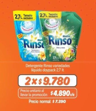 Mayorista 10 Detergente Rinso variedades líquido doypack 2,7 lt. x 2 oferta