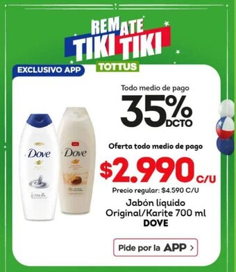 Tottus Jabón líquido Original / Karite 700 ml DOVE oferta