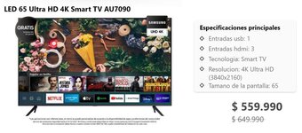 Tottus LED 65 Ultra HD 4K Smart TV AU7090 oferta