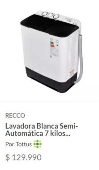 Tottus RECCO Lavadora Blanca Semi-Automática 7kg oferta