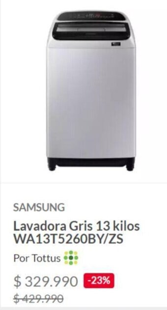 Tottus SAMSUNG Lavadora Gris 13 kilos WA13T5260BY/ZS oferta