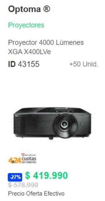 PC Factory Optoma Proyector 4000 Lúmenes XGA X400LVe oferta
