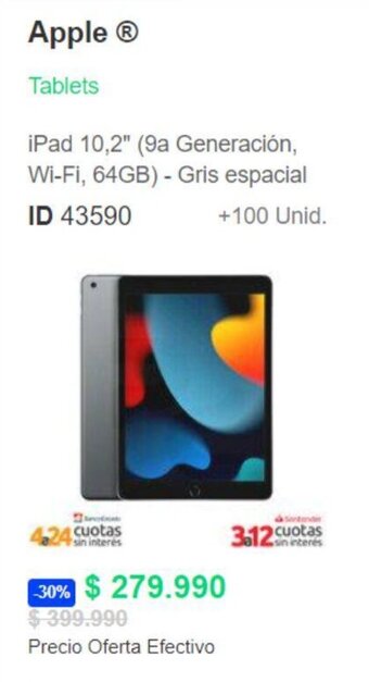 PC Factory Apple iPad 10,2" (9a Generación, Wi-Fi, 64GB) - Gris espacial oferta
