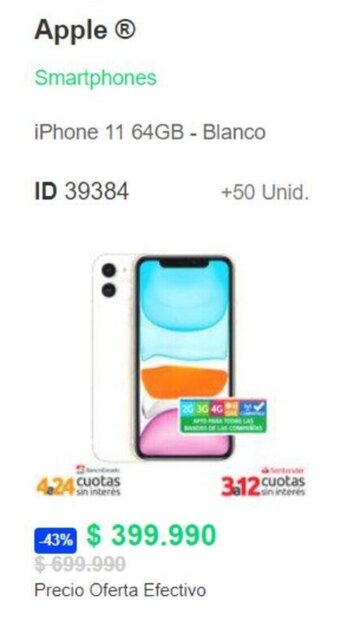 PC Factory Apple iPhone 11 64GB - Blanco oferta