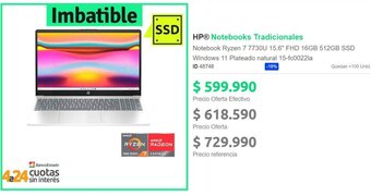 PC Factory HP Notebook Ryzen 7 7730U 15.6" FHD 16GB 512GB SSD oferta