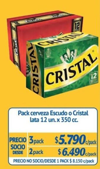 Alvi Pack cerveza Escudo o Cristal lata 12 un. x 350 cc. x 3 pack oferta