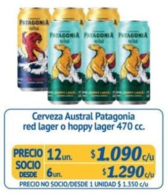 Alvi Cerveza Austral Patagonia red lager o hoppy lager 470 cc. x 12 un. oferta