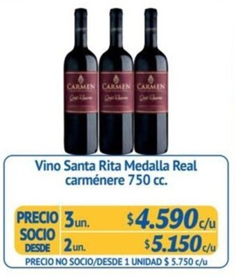 Alvi Vino Santa Rita Medalla Real carmenere 750 cc. x 3 un. oferta