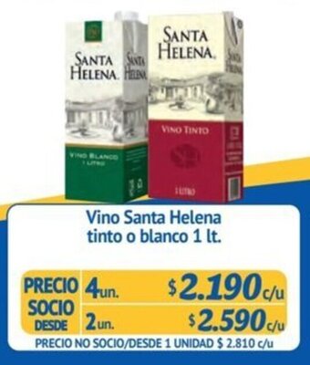 Alvi Vino Santa Helena tinto o blanco 1 lt. x 4 un. oferta