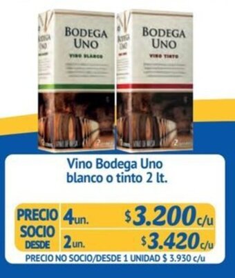 Alvi Vino Bodega Uno blanco o tinto 2 lt. x 4 un. oferta