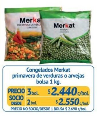 Alvi Congelados Merkat primavera de verduras o arvejas bolsa 1 kg. x 3 bol. oferta