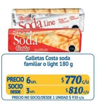 Alvi Galletas Costa soda familiar o light 180 g x 6 un. oferta