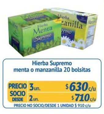 Alvi Hierba Supremo menta o manzanilla 20 bolsitas x 3 un. oferta