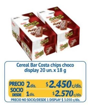 Alvi Cereal Bar Costa chips choco display 20 un. x 18 g x 2 dis. oferta