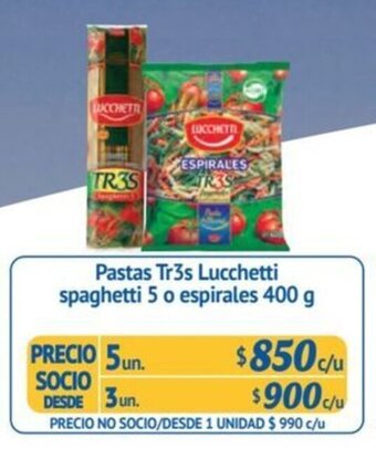 Alvi Pastas Tr3s Lucchetti spaghetti 5 o espirales 400 g x 5 un. oferta