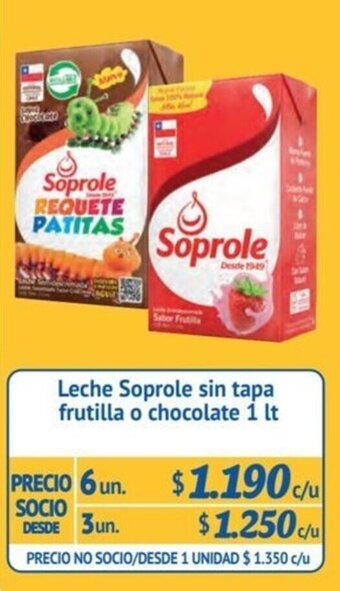Alvi Leche Soprole sin tapa frutilla o chocolate 1 lt x 6 un. oferta