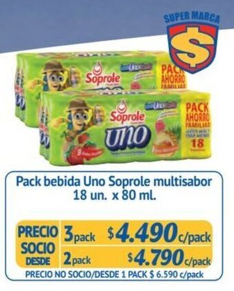 Alvi Pack bebida Uno Soprole multisabor 18 un. x 80 ml. x 3 pack oferta