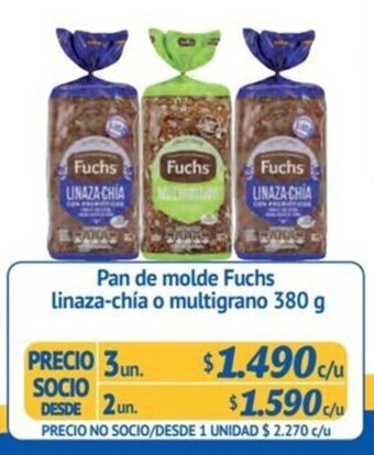 Alvi Pan de molde Fuchs linaza-chía o multigrano 380 g x 3 un. oferta