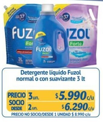 Alvi Detergente líquido Fuzol normal o con suavizante 3 lt x 3 un. oferta