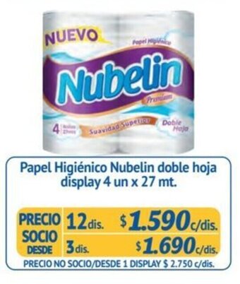 Alvi Papel Higiénico Nubelin doble hoja display 4 un x 27 mt. x 12 dis. oferta