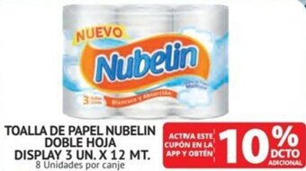 Alvi TOALLA DE PAPEL NUBELIN DOBLE HOJA DISPLAY 3 UN. X 12 MT. APP Y OBTÉN 8 Unidades por canje oferta
