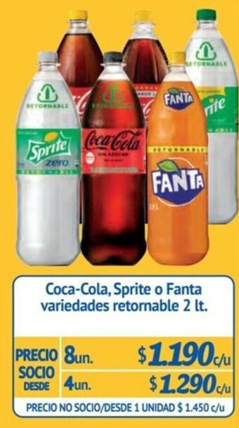 Alvi Coca-Cola, Sprite o Fanta variedades retornable 2 lt. x 8 un. oferta