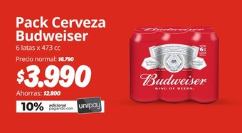 Unimarc Pack Cerveza Budweiser 6 latas x 473 cc oferta