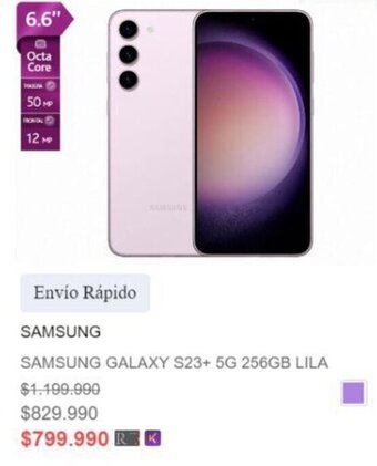 Ripley SAMSUNG GALAXY S23+ 5G 256GB LILA oferta