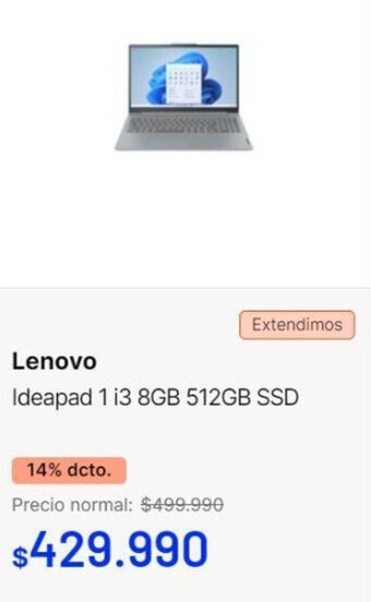 Entel Lenovo Ideapad 1 i3 8GB 512GB SSD oferta