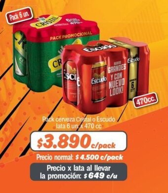 Mayorista 10 Pack cerveza Cristal o Escudo lata 6 un x 470 cc oferta