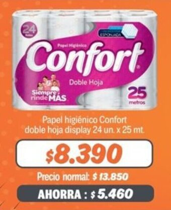 Mayorista 10 Papel higiénico Confort doble hoja display 24 un. x 25 mt. oferta